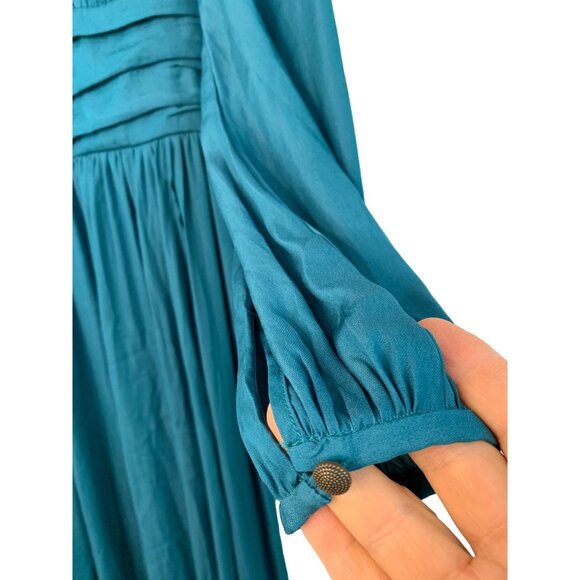 Anthropologie Teal Wrap High Low Long-Sleeve V-Neck Midi Dress Size 0 7518 - Picture 14 of 15